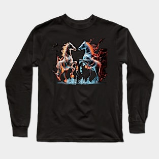 Fire and Ice Horses More Fighting Long Sleeve T-Shirt